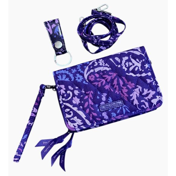 Vera Bradley RFID 3 in 1 Paisley Amethyst crossbody/wallet keyring - Picture 1 of 8